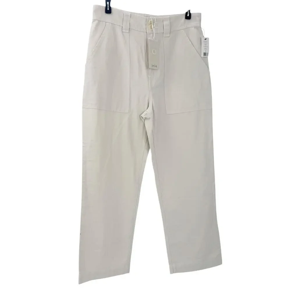 Joie Cotton Linen Blend Larkin Cropped Straight Leg Pants White Sand Size 6 NWT